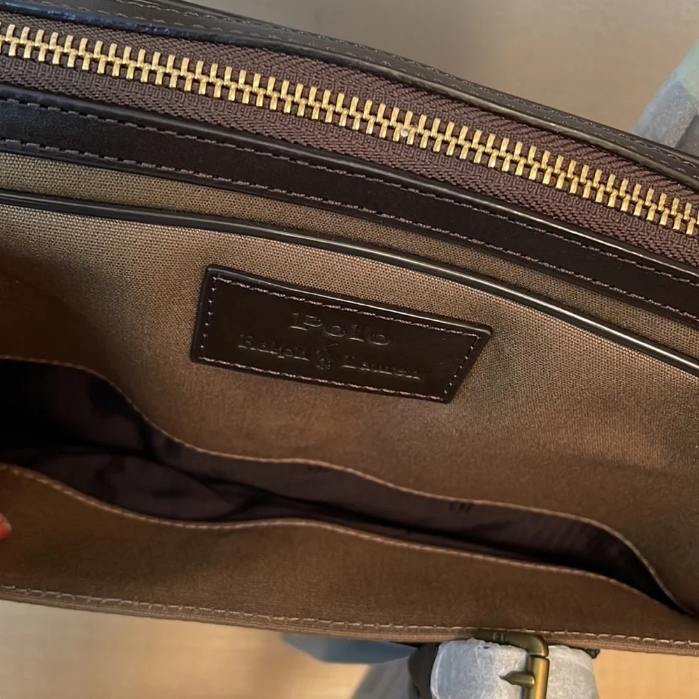 Polo Leather Trim Canvas Briefcase w/Leather ID Tag & Adj. Removeable Strap
